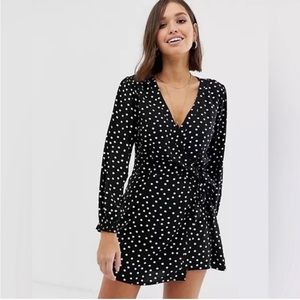 Abercrombie Black Polka Dot Long Sleeve Wrap Dress